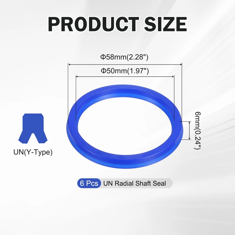 6 Pcs UN Radial Shaft Seal, 50mm ID x 58mm OD x 6mm Width TPU Oil Seal, Blue