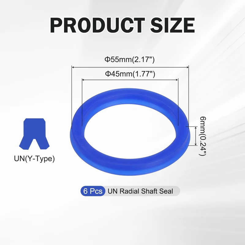 6 Pcs UN Radial Shaft Seal, 45mm ID x 55mm OD x 6mm Width TPU Oil Seal, Blue