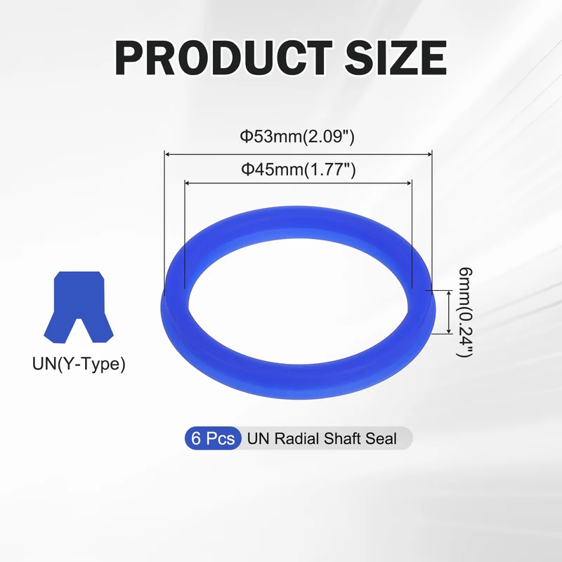 6 Pcs UN Radial Shaft Seal, 45mm ID x 53mm OD x 6mm Width TPU Oil Seal, Blue