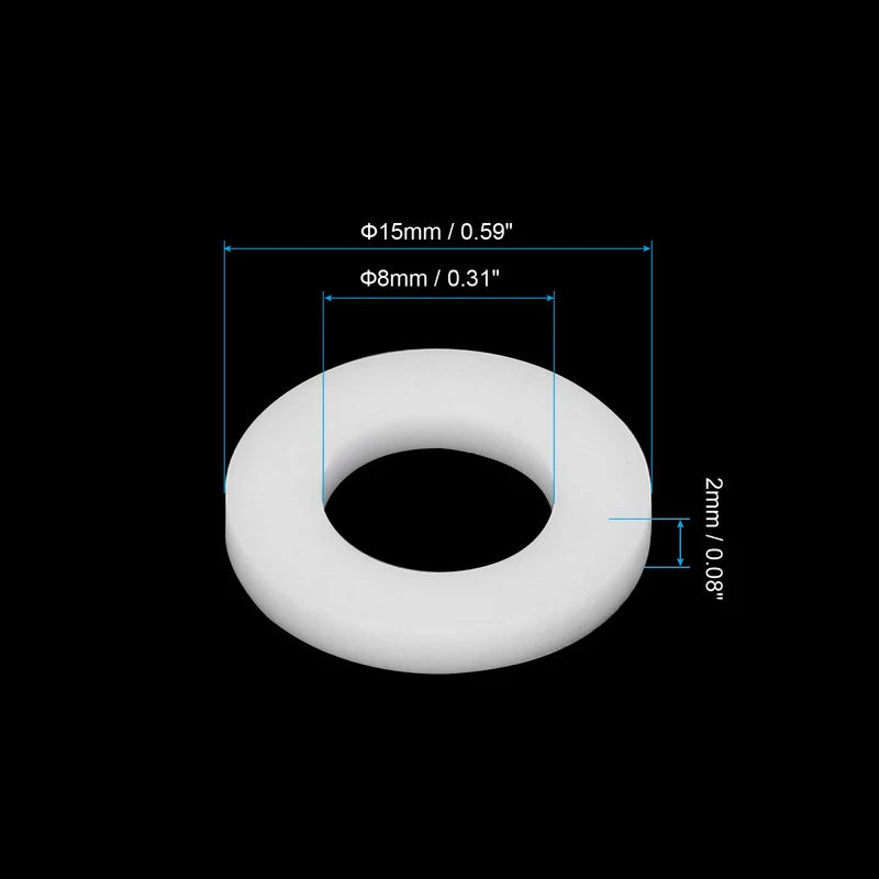 Flat Washers, 50 Pcs 15mm OD 8mm ID 2mm Thickness PTFE Seal Washers Flange Gasket Sealing Gasket for Faucet Pipe Water Hose
