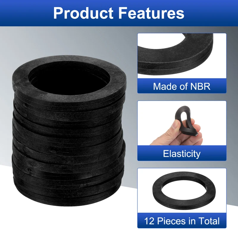 12 Pcs Nitrile Rubber Flat Washer DN65 3 5/32"OD x2 1/2"ID x 1/4"Thick, Black