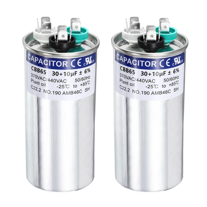 2Pcs 30+10MFD CBB65 Run Start Capacitor 30+10uF, 370/440V Round AC Capacitor