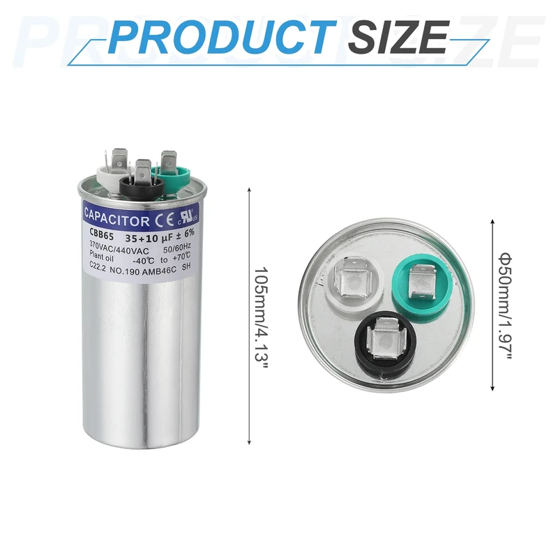 CBB65 Capacitor, 35+10uF 370-440 VAC 50/60Hz Aluminium Round Capacitor