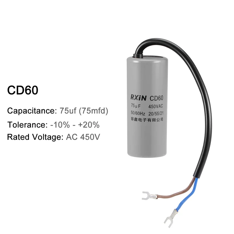 75uf Motor Star Capacitor 75mfd AC 450V for Single-Phase 50/60 Hz AC Motor 2Pcs