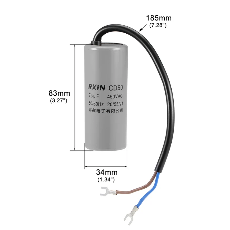 75uf Motor Star Capacitor 75mfd AC 450V for Single-Phase 50/60 Hz AC Motor 2Pcs