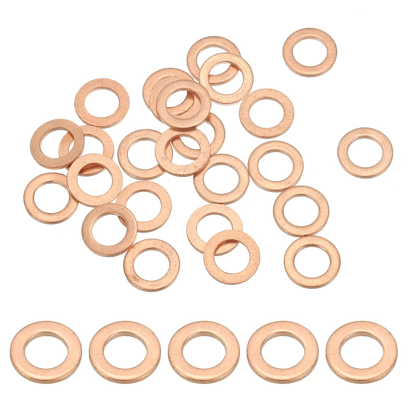 25Pcs M6 Copper Crush Washer Sealing Ring Gasket 6mm ID 10mm OD 1mm Thick
