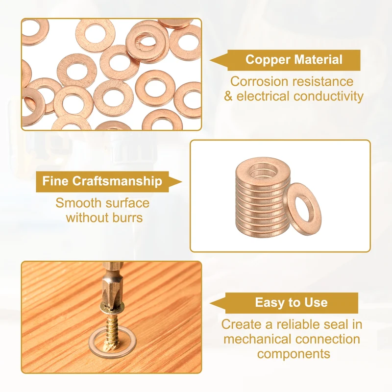 25Pcs M4 Copper Crush Washer Sealing Ring Gasket 4mm ID 8mm OD 1mm Thick