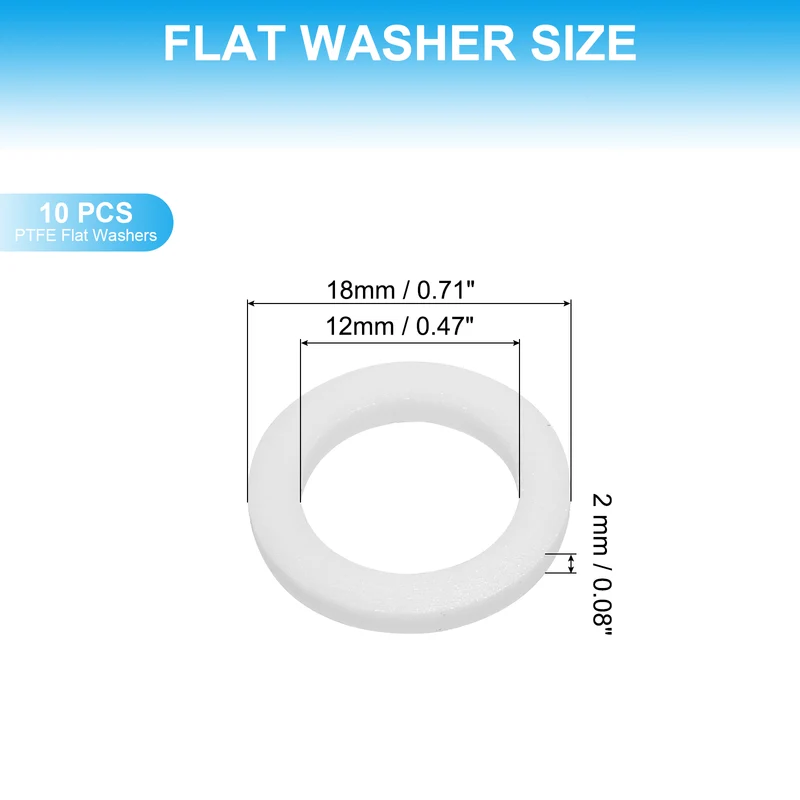 10Pcs PTFE Flat Washers 12x18x2mm Sealing Spacer Flange Gasket White
