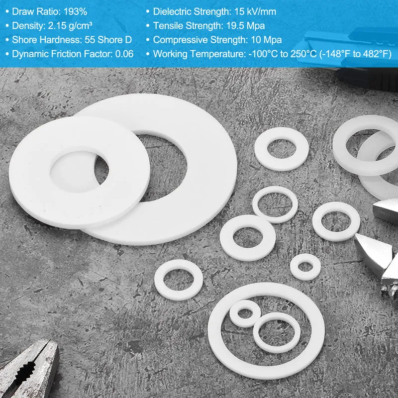 10Pcs PTFE Flat Washers 12x18x2mm Sealing Spacer Flange Gasket White