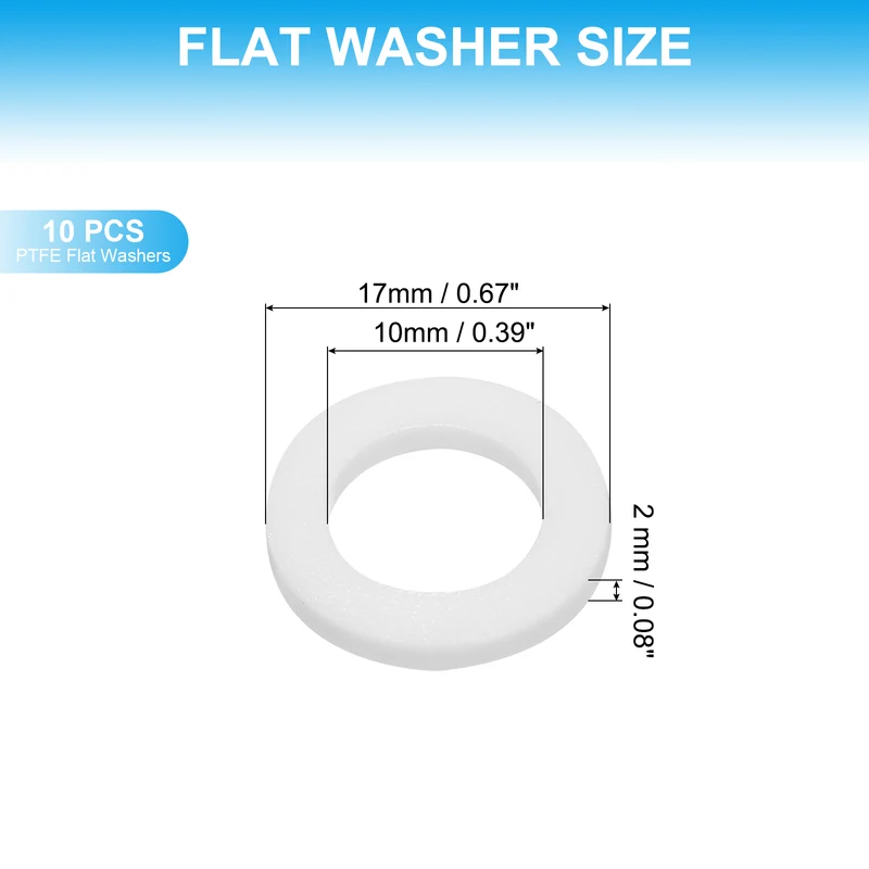 10Pcs PTFE Flat Washers 10x17x2mm Sealing Spacer Flange Gasket White