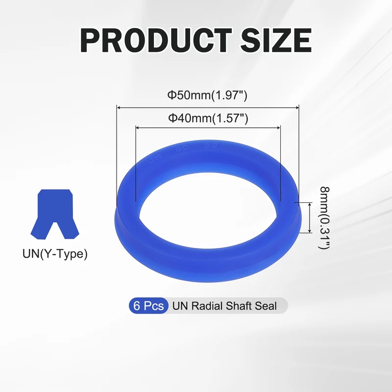 6 Pcs UN Radial Shaft Seal, 40mm ID x 50mm OD x 8mm Width TPU Oil Seal, Blue