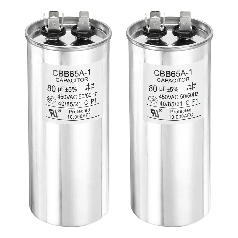 2 Pcs CBB65 Run Capacitor, Aluminum Case, 450V 80 F 5%