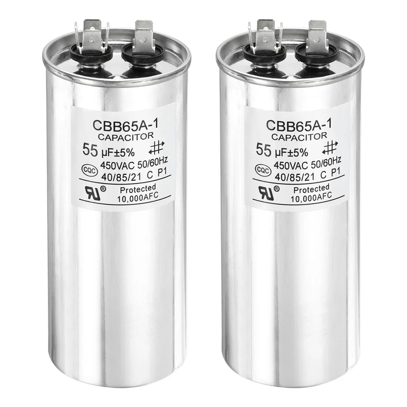 2 Pcs CBB65 Run Capacitor, Aluminum Case, 450V 55 F 5%