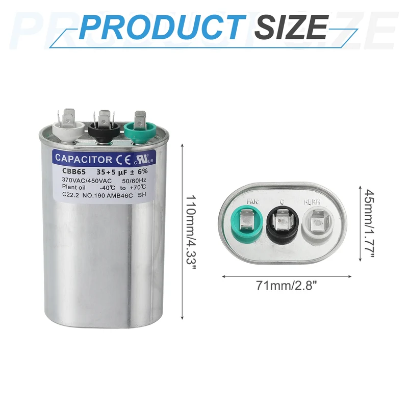 CBB65 Capacitor, 35+5uF 370-440 VAC 50/60Hz Aluminium Capacitor