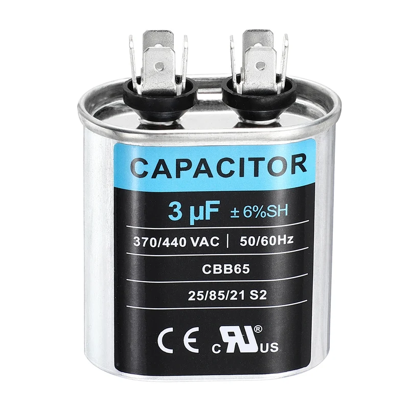 3MFD CBB65 Run Start Capacitor 3uF, 370/440V Oval AC Capacitor