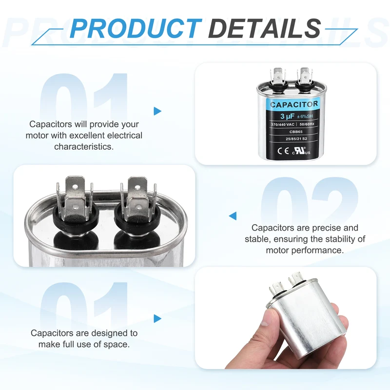 3MFD CBB65 Run Start Capacitor 3uF, 370/440V Oval AC Capacitor