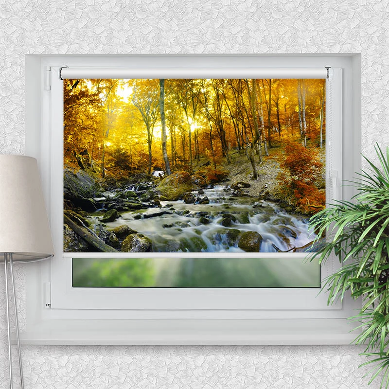 Klemmfix Rollo "Herbstwald Fluss" | Motiv-Klemmrollo
