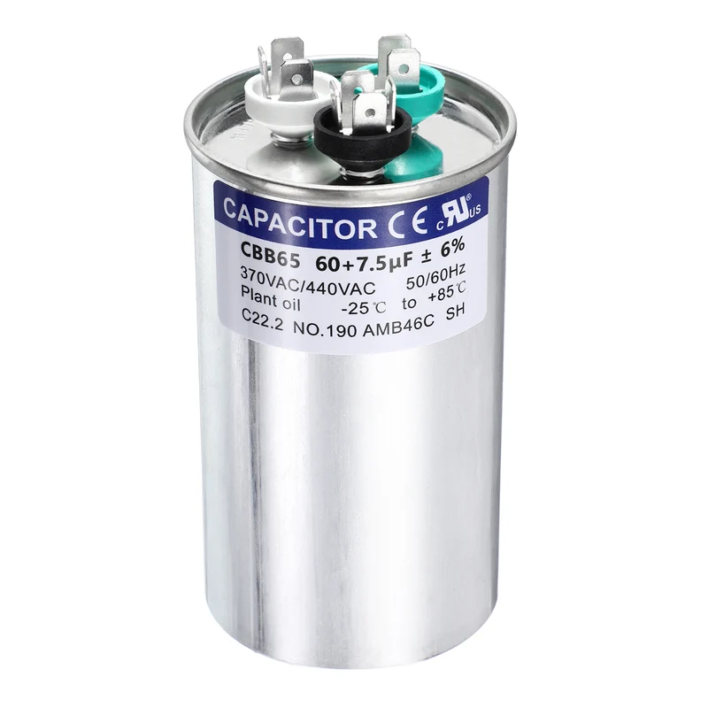 60+7.5MFD CBB65 Run Start Capacitor 60+7.5uF 370/440V Round AC Capacitor