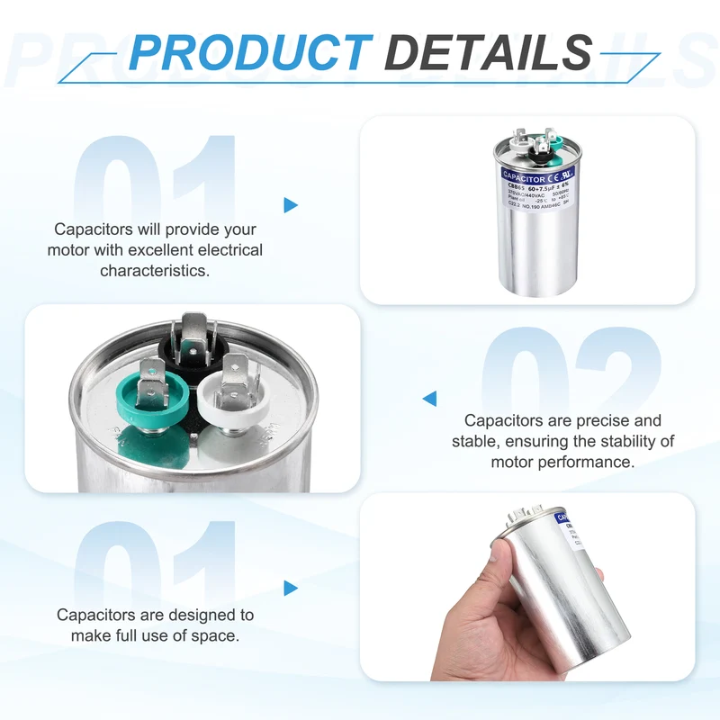 60+7.5MFD CBB65 Run Start Capacitor 60+7.5uF 370/440V Round AC Capacitor