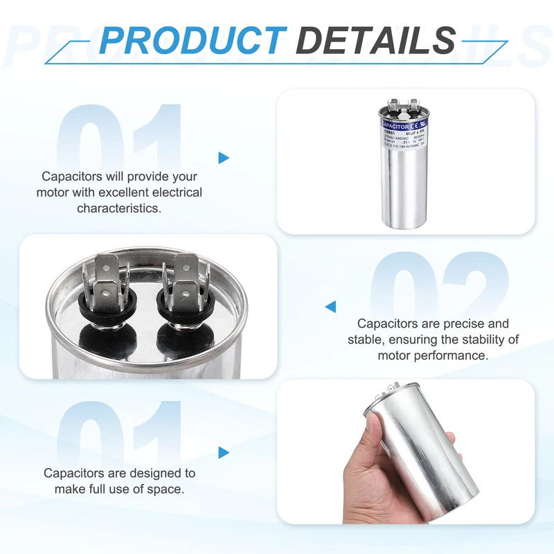 2Pcs 60MFD CBB65 Run Start Capacitor 60uF 370/440V Round AC Capacitor