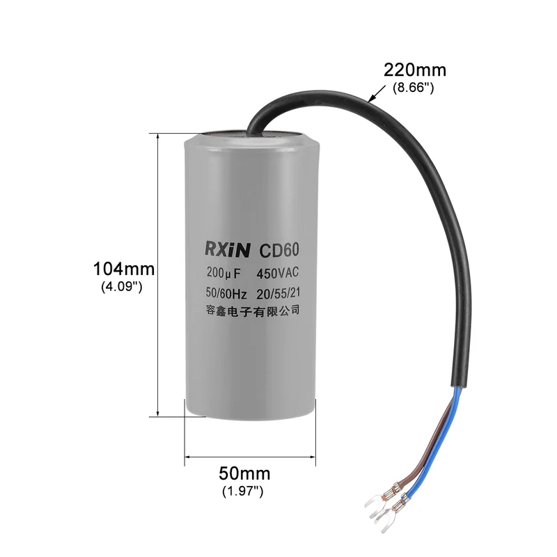 200uf Motor Star Capacitor 200mfd AC 450V for HVAC Single-Phase 50/60Hz AC Motor