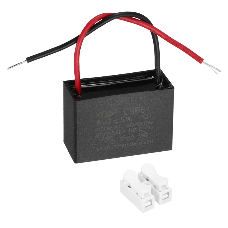 8uF 450V AC 2 Wires CBB61 Ceiling Fan Capacitor, 48.5x33x21.5mm