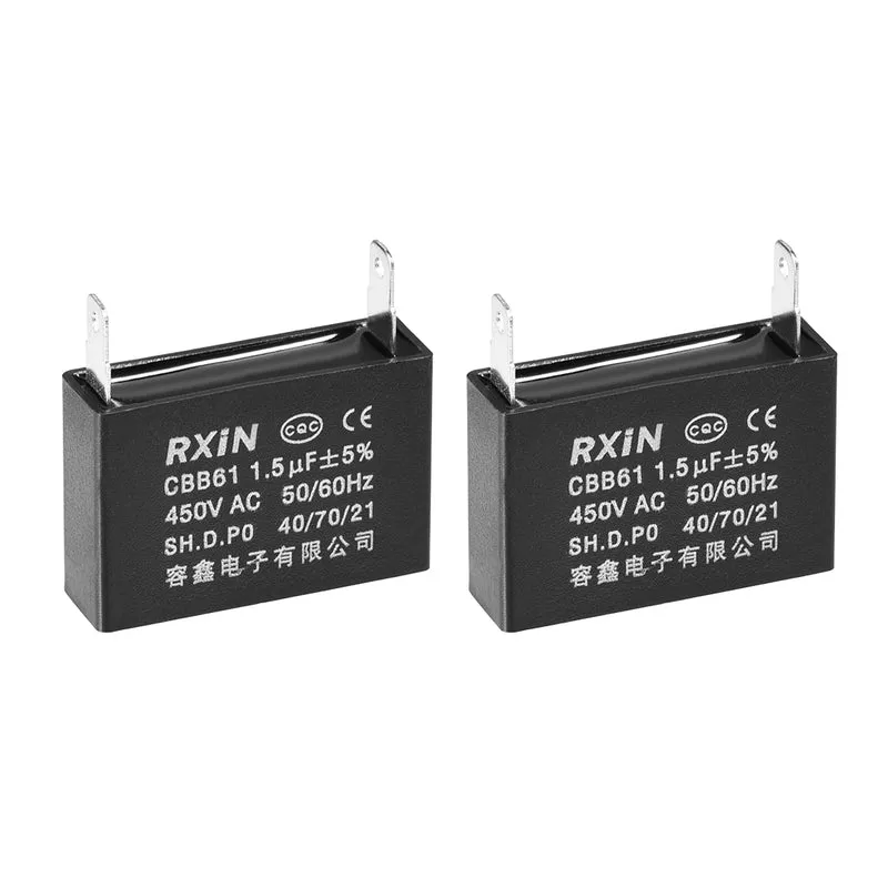 CBB61 Run Capacitor 450V AC 1.5uF 2-pin Metallized Polypropylene Film Capacitors for Ceiling Fan 2Pcs