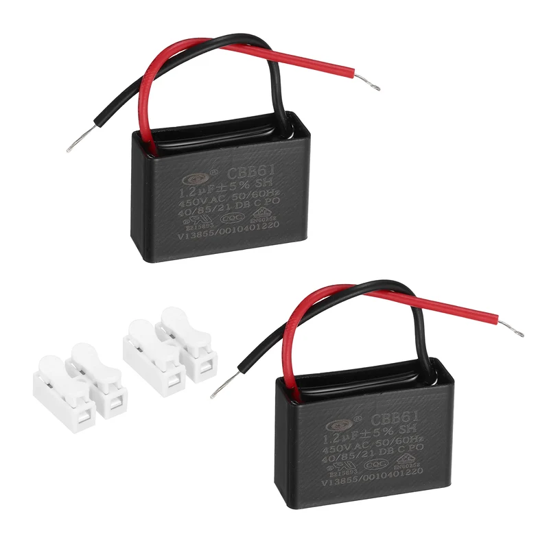 1.2uF 450V AC 2 Wires CBB61 Ceiling Fan Capacitor, 2pcs, 37x25x14mm