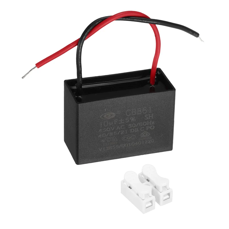 10uF 450V AC 2 Wires CBB61 Ceiling Fan Capacitor, 51x35x25mm