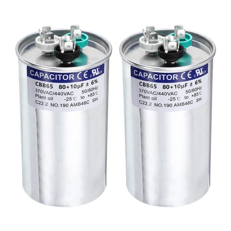 2Pcs 80+10MFD CBB65 Run Start Capacitor 80+10uF 370/440V Round AC Capacitor