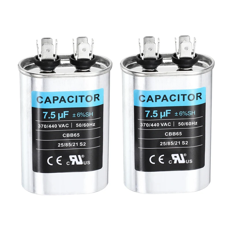 2Pcs 7.5MFD CBB65 Run Start Capacitor 7.5uF 370/440V Oval AC Capacitor