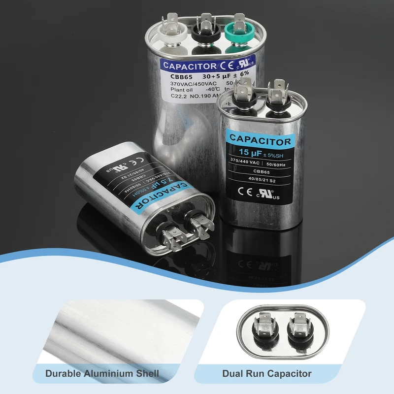 CBB65 Capacitor, 5uF 370-440 VAC 50/60Hz Aluminium Capacitor
