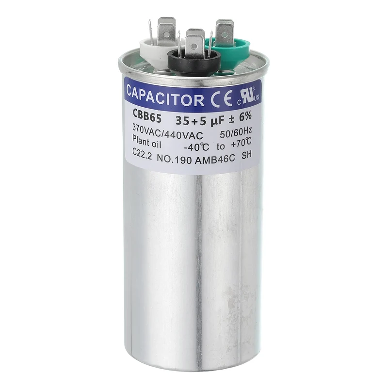 CBB65 Capacitor, 35+5uF 370-440 VAC 50/60Hz Aluminium Round Capacitor