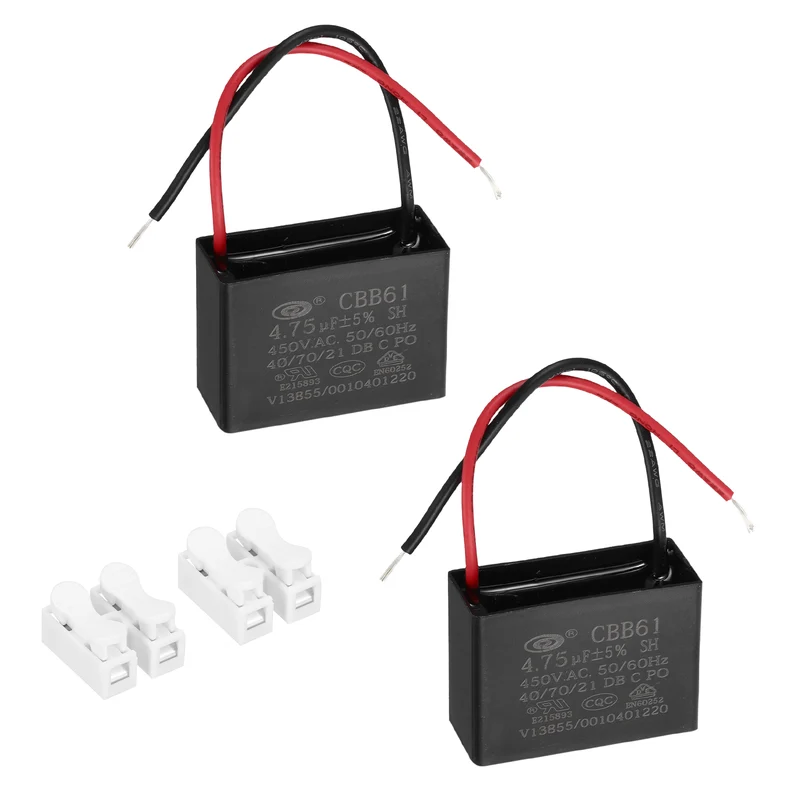 4.75uF 450V AC 2 Wires CBB61 Ceiling Fan Capacitor, 2pcs, 43x31x18mm