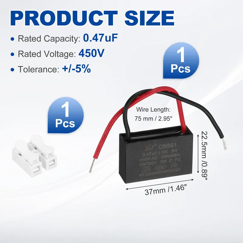 0.47uF 450V AC 2 Wires CBB61 Ceiling Fan Capacitor, 37x22.5x12mm