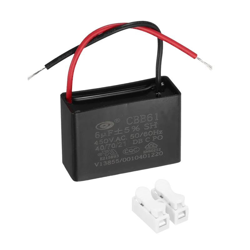6uF 450V AC 2 Wires CBB61 Ceiling Fan Capacitor, 47x31.5x19mm