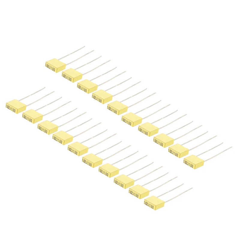 20 Pieces 0.001UF 100V 1NF Radial Lead Box Type Film Correction Capacitor Yellow