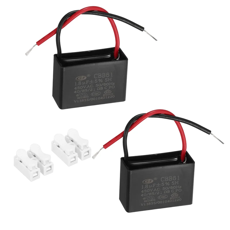 1.8uF 450V AC 2 Wires CBB61 Ceiling Fan Capacitor, 2pcs, 37x25x15.5mm