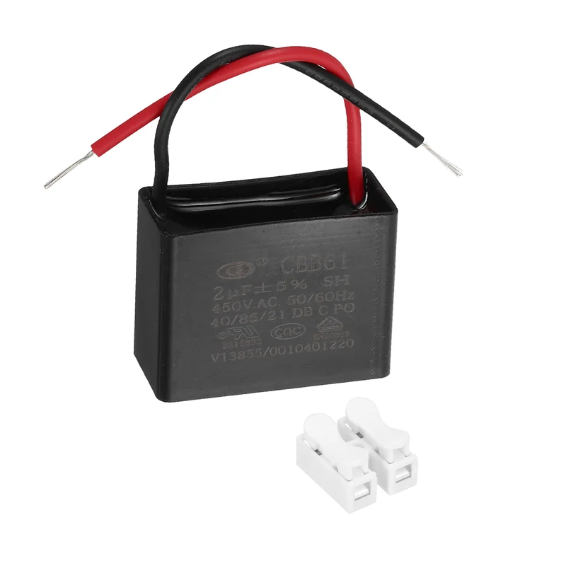 2uF 450V AC 2 Wires CBB61 Ceiling Fan Capacitor, 37.5x28.5x18mm