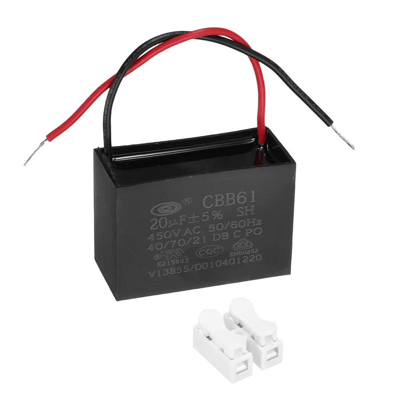 20uF 450V AC 2 Wires CBB61 Ceiling Fan Capacitor, 60x42x28mm