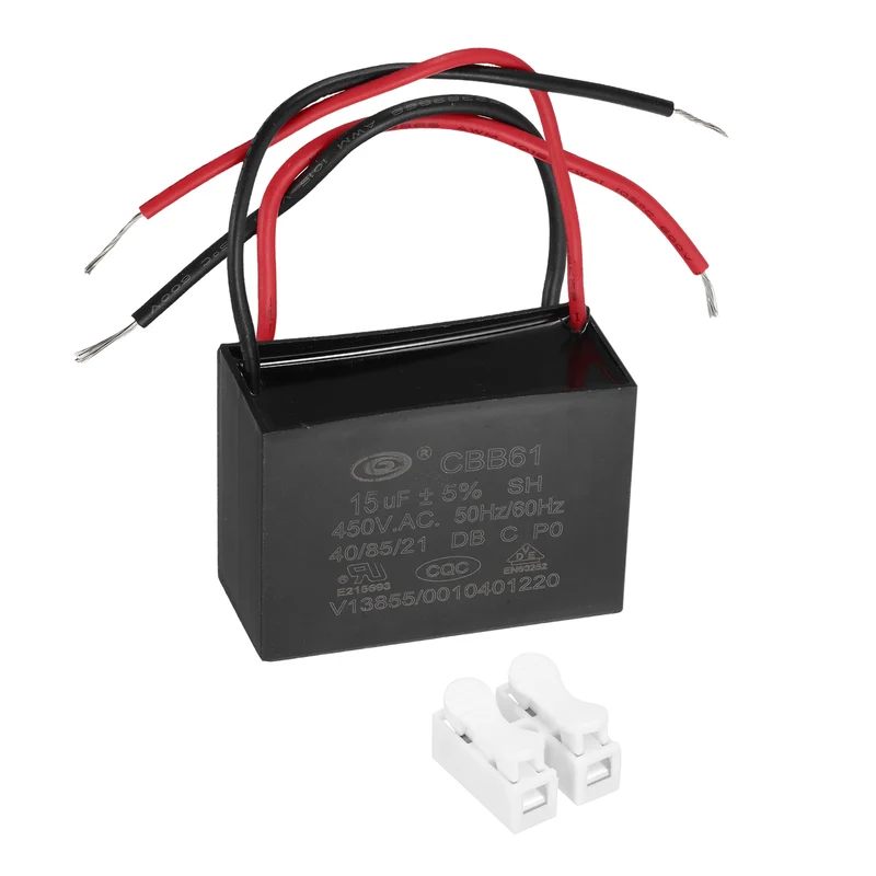15uF 450V AC 2 Wires CBB61 Ceiling Fan Capacitor, 41.5x41.5x28mm