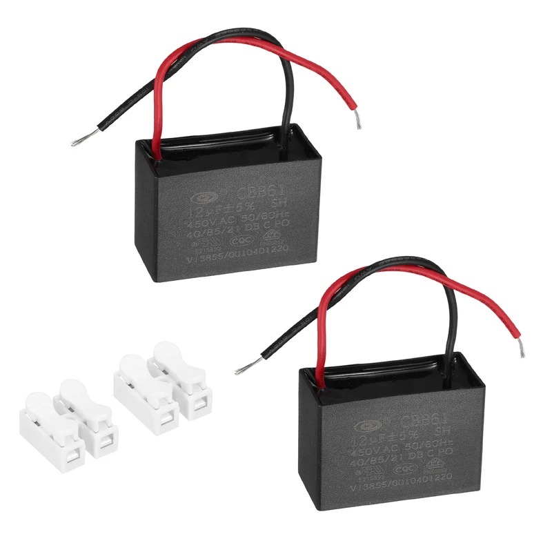 12uF 450V AC 2 Wires CBB61 Ceiling Fan Capacitor, 2pcs, 51x35x25mm