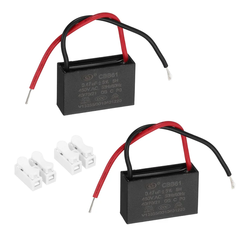 0.47uF 450V AC 2 Wires CBB61 Ceiling Fan Capacitor, 2pcs, 37x22.5x12mm