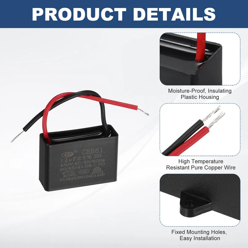 1.2uF 450V AC 2 Wires CBB61 Ceiling Fan Capacitor, 37x25x14mm
