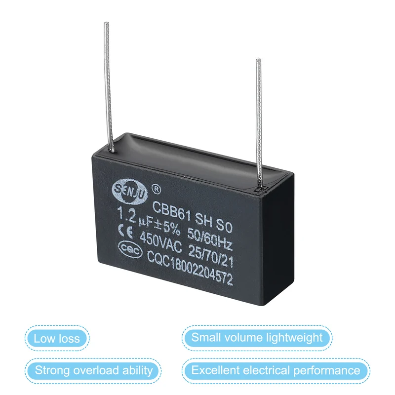 CBB61 Ceiling Fan Capacitor, 5Pcs 1.2uF 450V AC 50/60HZ with 2Pins 36x12x22mm