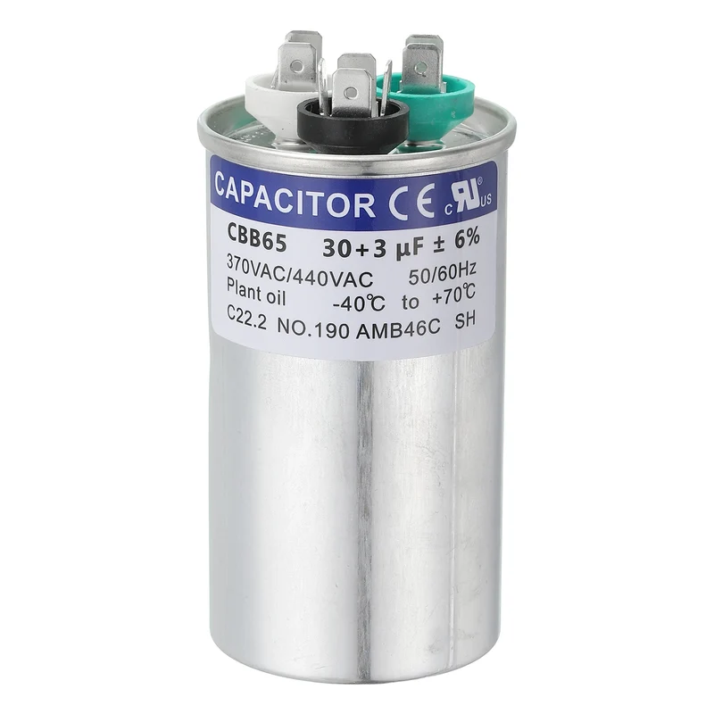 CBB65 Capacitor, 30+3uF 370-440 VAC 50/60Hz Aluminium Round Capacitor