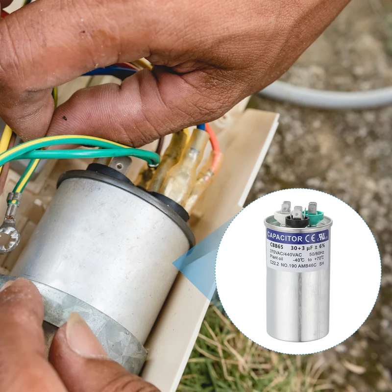 CBB65 Capacitor, 30+3uF 370-440 VAC 50/60Hz Aluminium Round Capacitor