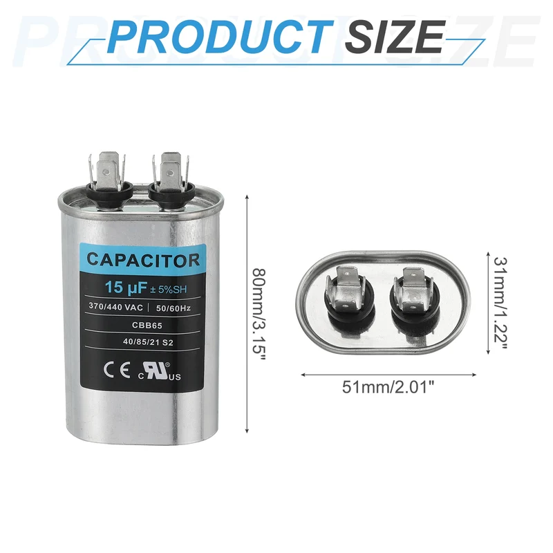 CBB65 Capacitor, 15uF 370-440 VAC 50/60Hz Aluminium Capacitor