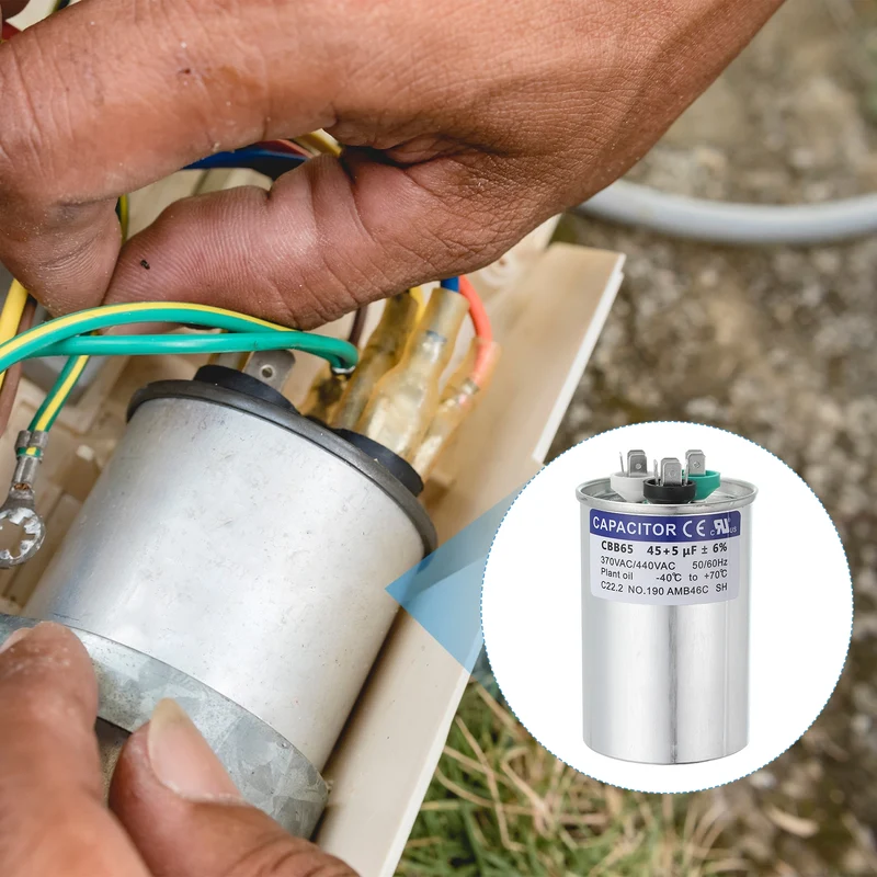 CBB65 Capacitor, 45+5uF 370-440 VAC 50/60Hz Aluminium Round Capacitor