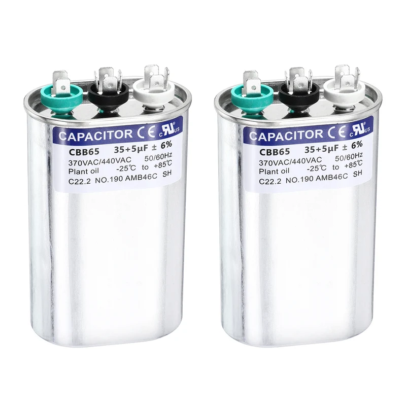 2Pcs 35+5MFD CBB65 Run Start Capacitor 35+5uF, 370/440V Oval AC Capacitor